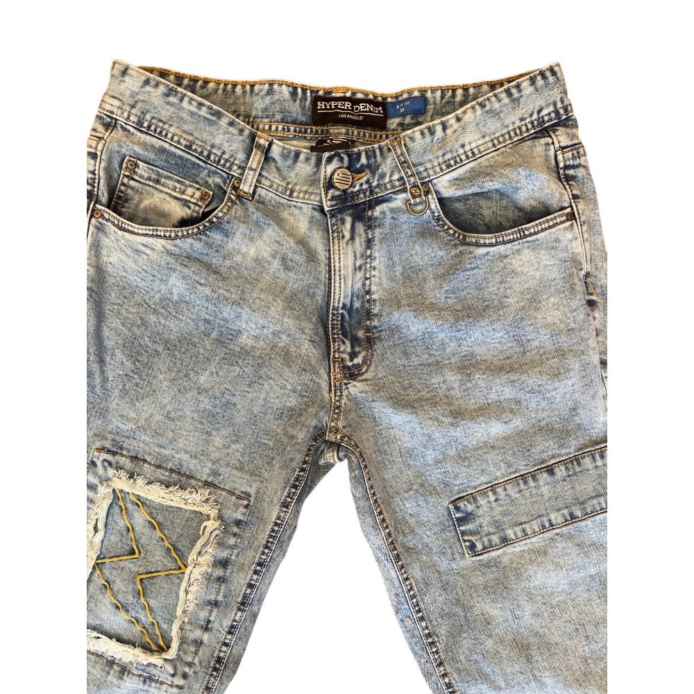 Hyper Denim Slim Fit Lightening Distressed Light Acid Wash Jeans Size 30 - Picture 4 of 9